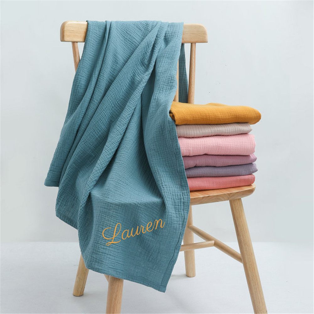 Muslin Swaddle Wrap - Spersonalizowana nazwa haftowana niestandardowa bawełniana muślinowa