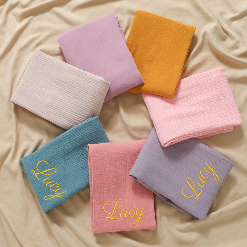 Muslin Swaddle Wrap - Spersonalizowana nazwa haftowana niestandardowa bawełniana muślinowa
